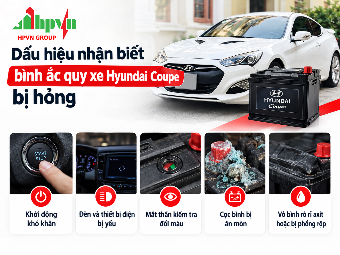 Dấu hiệu thay bình ắc quy xe Hyundai Genesis Coupe 