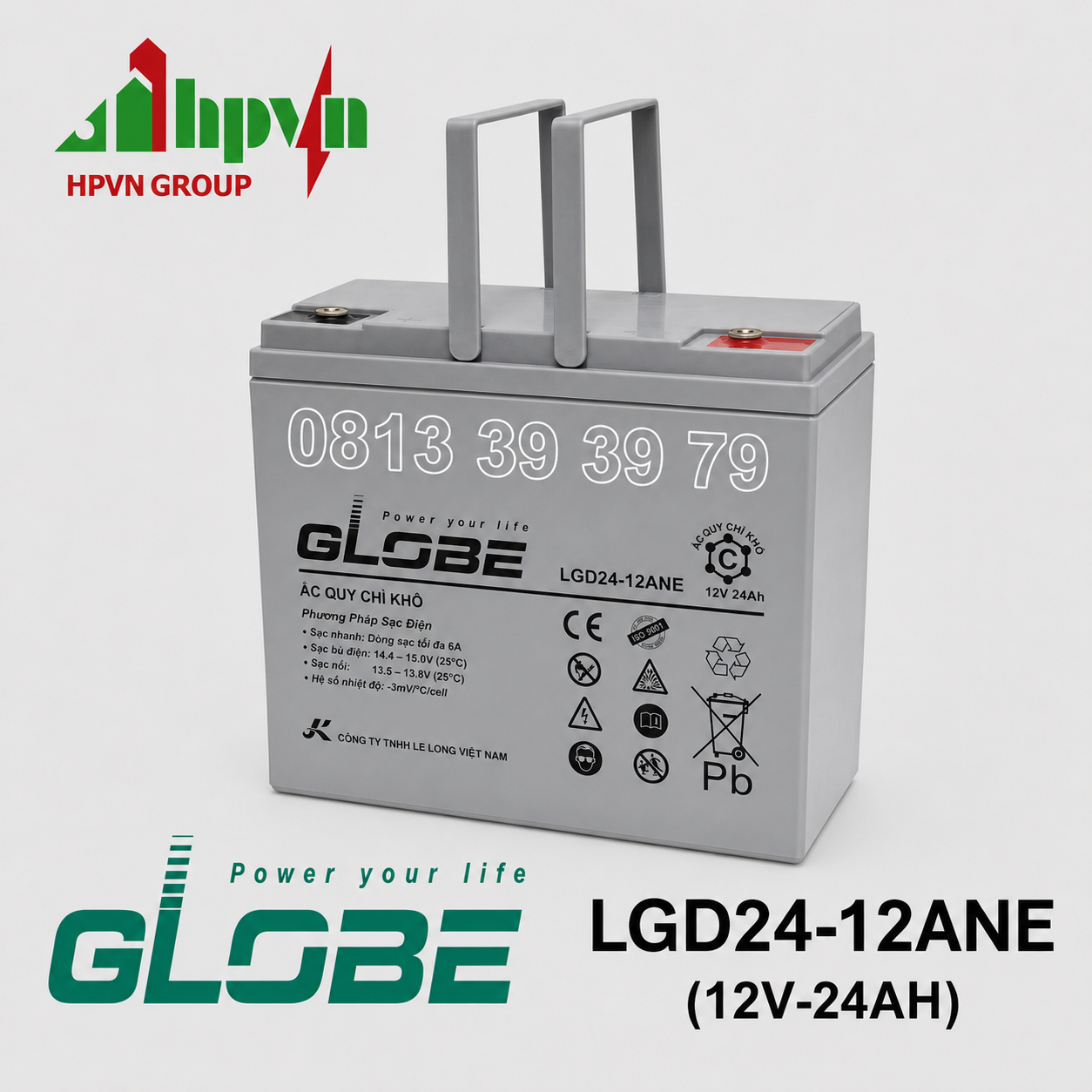 Ắc Quy Gel Globe LGD24-12ANE (12V-24Ah)