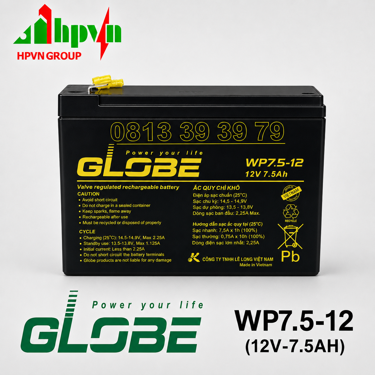 Ắc Quy Globe WP7.5-12 (12V-7.5Ah) 