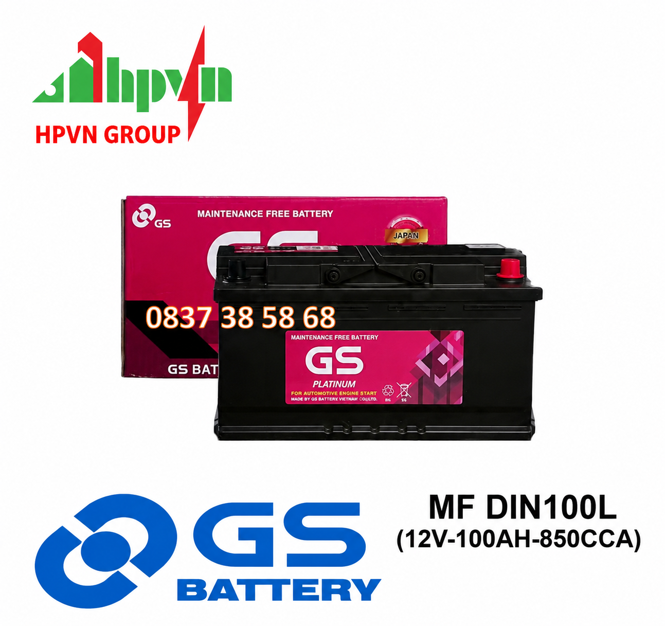 BÌNH ẮC QUY GS MF DIN100L (12V-100AH)