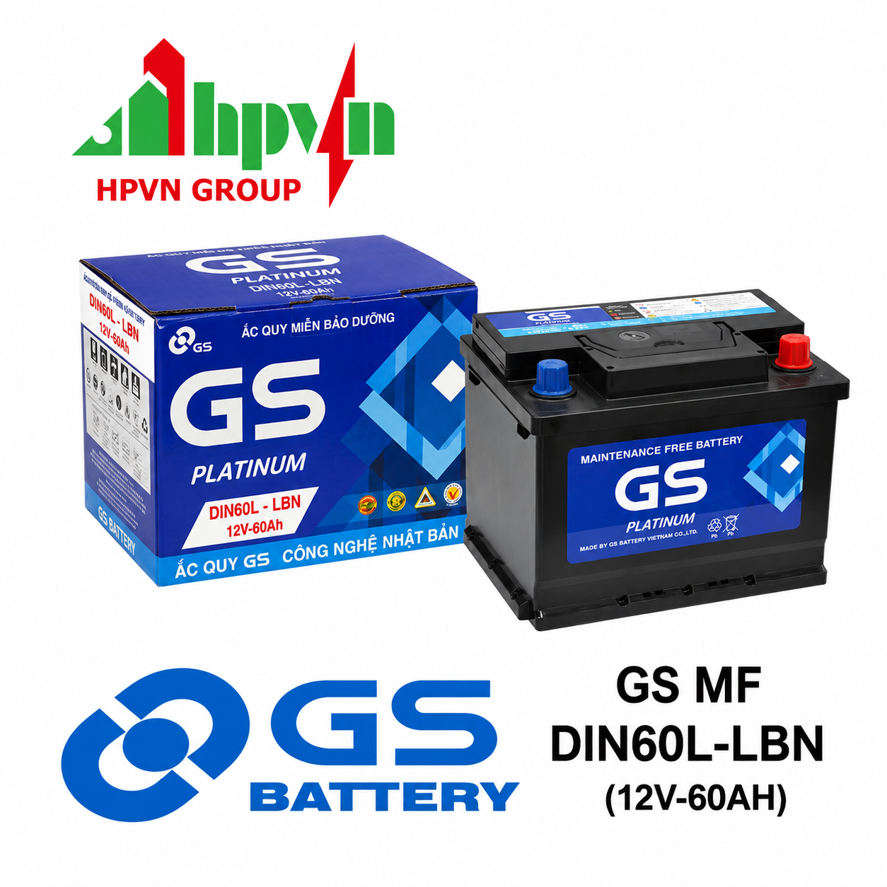 BÌNH ẮC QUY GS MF DIN60L-LBN (12V-60AH)