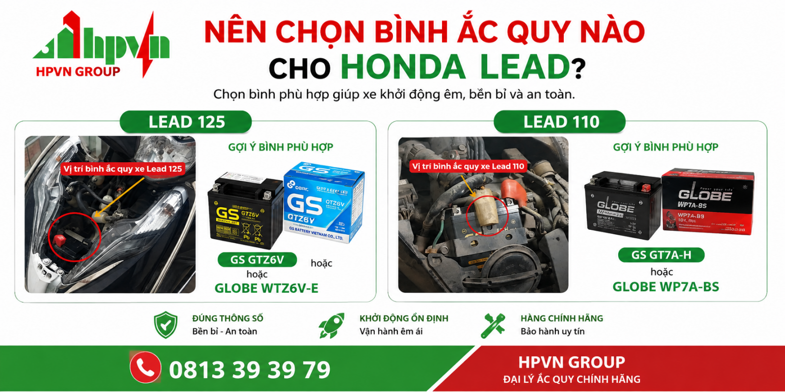 Nên chọn bình ắc quy gì cho xe Honda Lead 