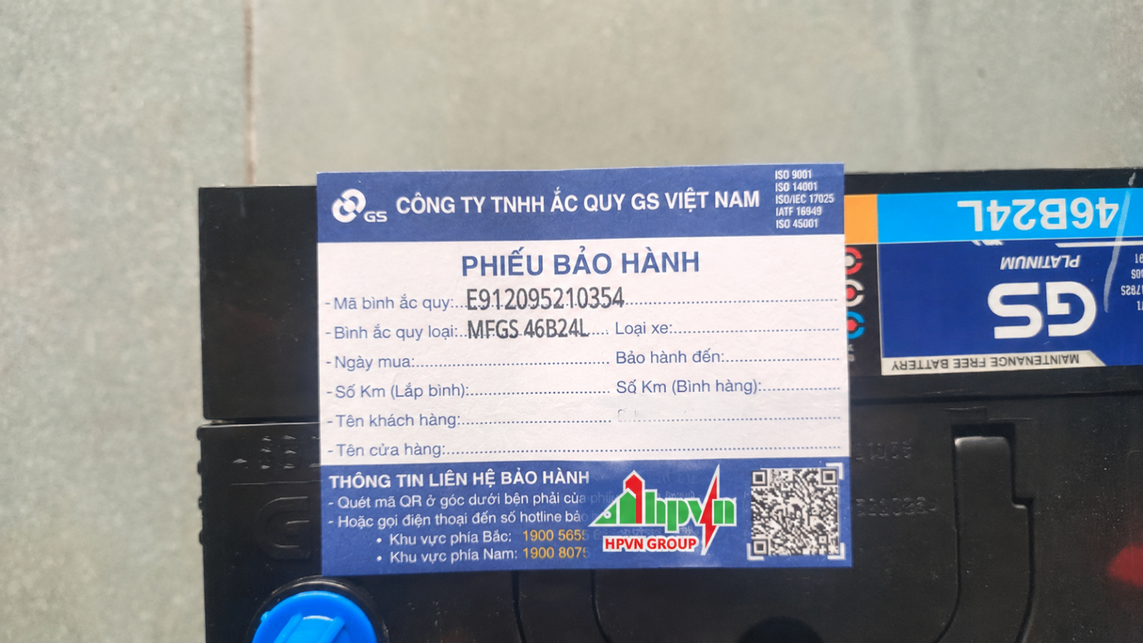 Phiếu bảo hành ắc quy GS 