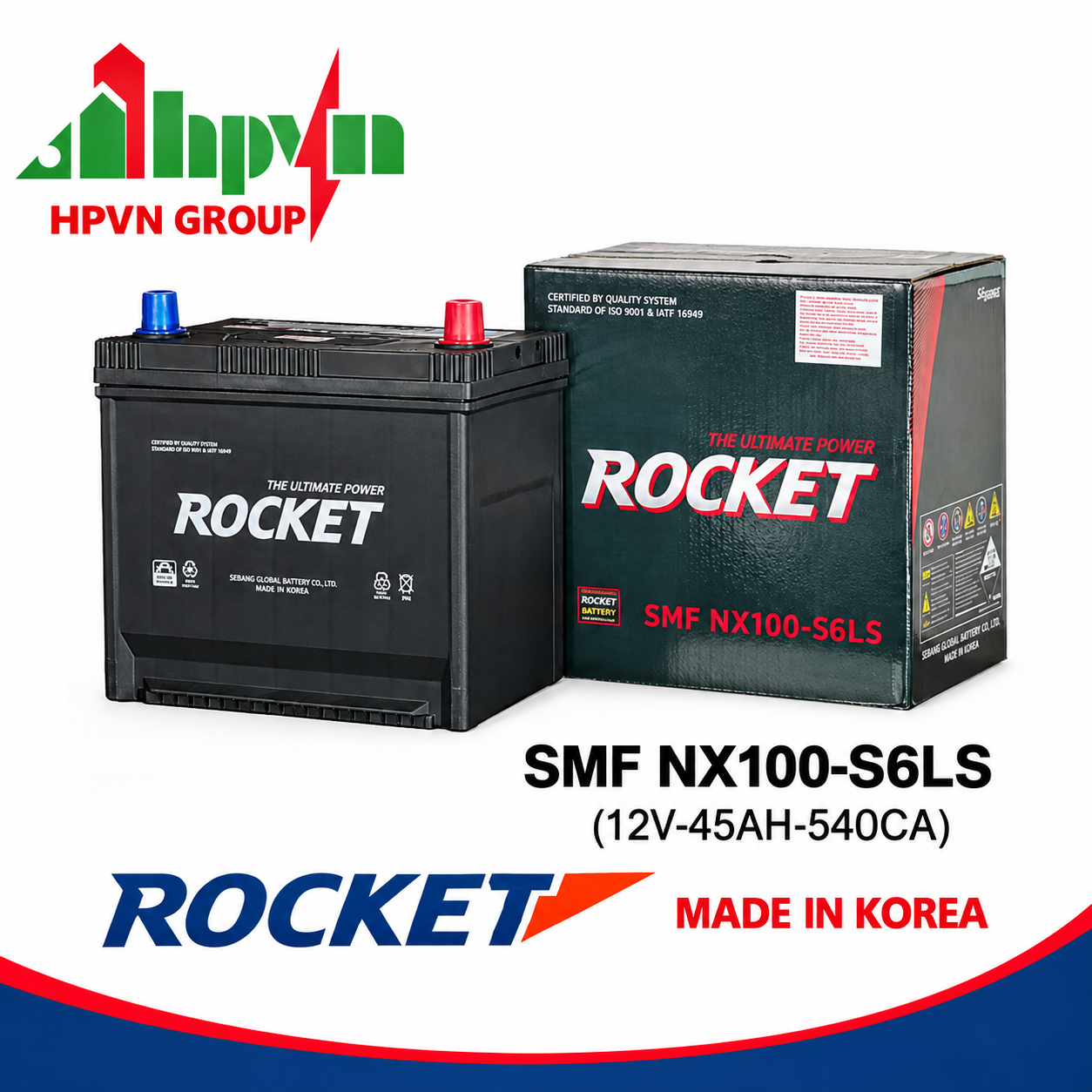 BÌNH ẮC QUY ROCKET SMF NX100-S6LS (12V-45AH)