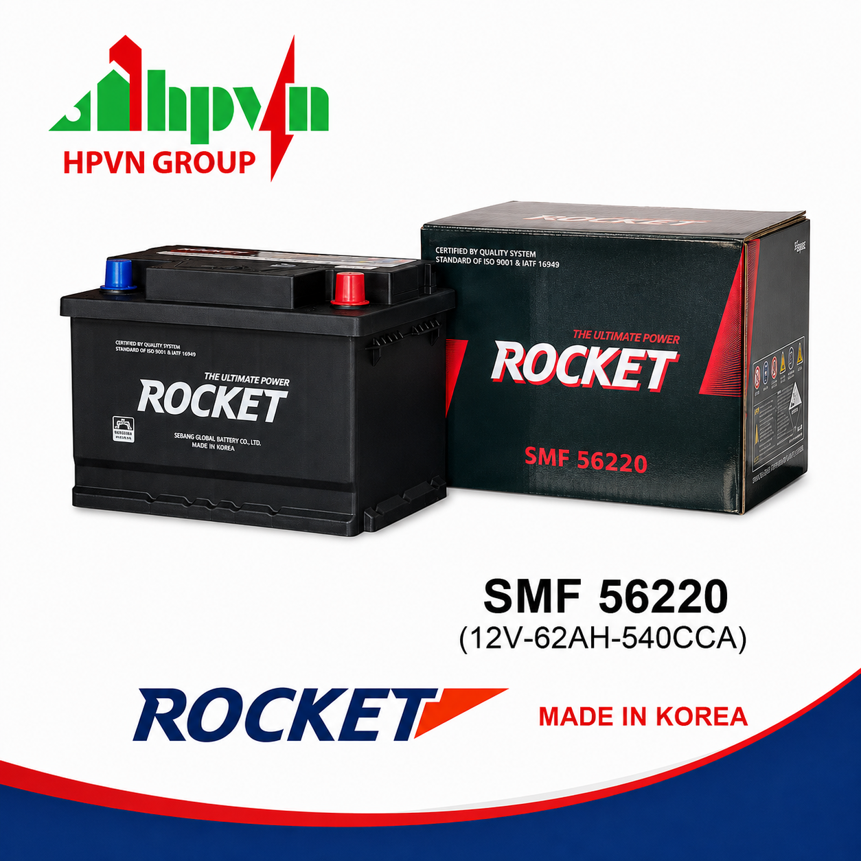 BÌNH ẮC QUY ROCKET SMF 56220 (12V-62AH)