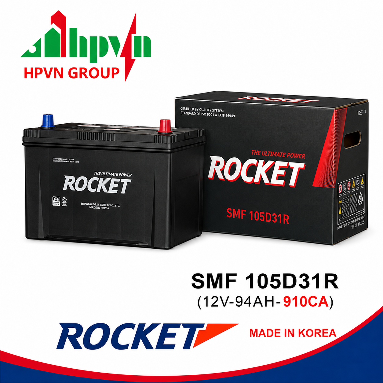 BÌNH ẮC QUY ROCKET SMF 105D31R (12V-94AH)