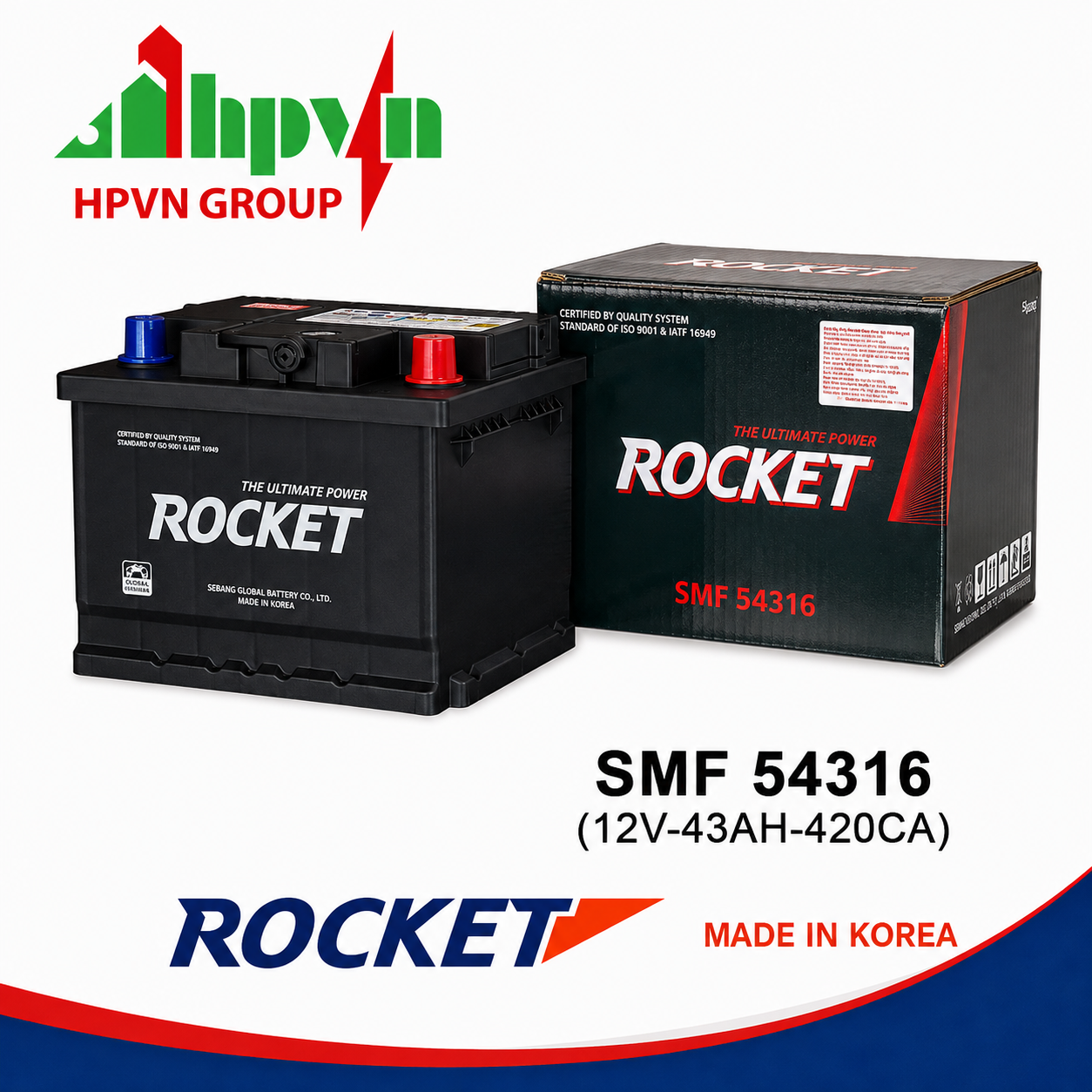 BÌNH ẮC QUY ROCKET SMF 54316 (12V-43AH)