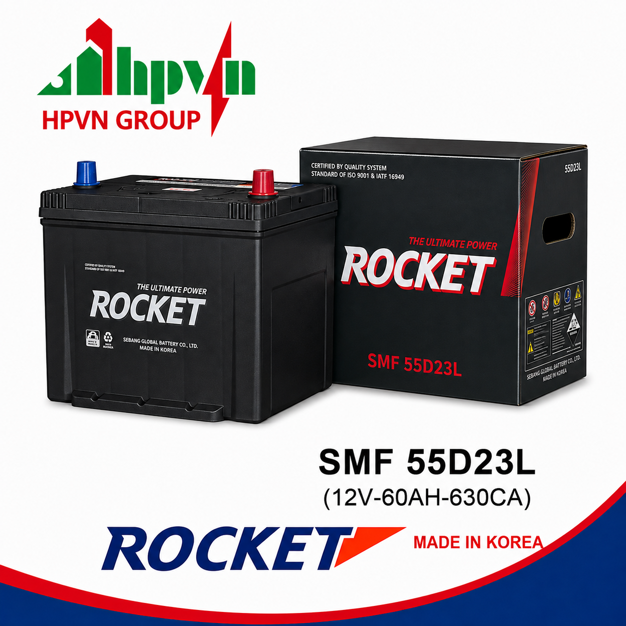 BÌNH ẮC QUY ROCKET SMF 55D23L (12V- 60AH)