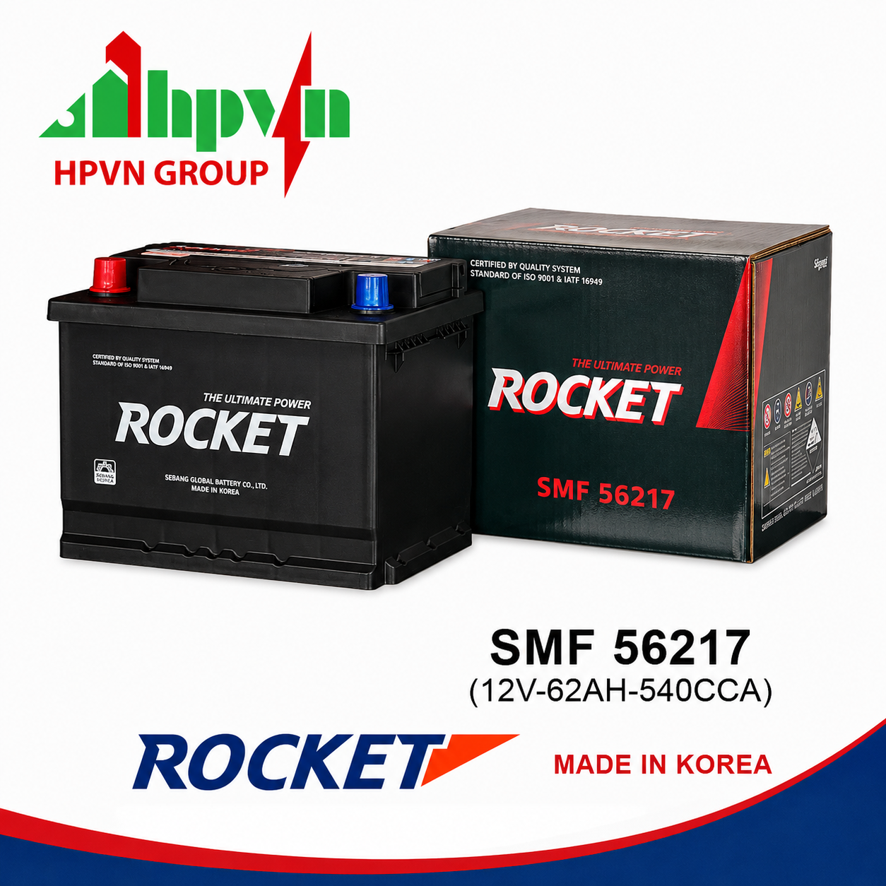 BÌNH ẮC QUY ROCKET SMF 56217 (12V-62AH)