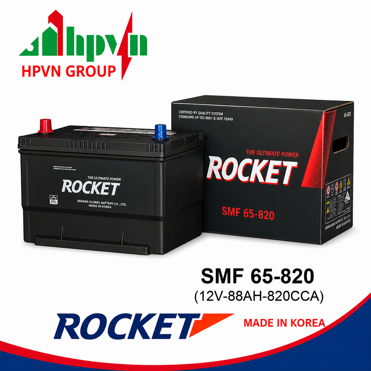 BÌNH ẮC QUY ROCKET SMF 65-820 (12V-88AH)