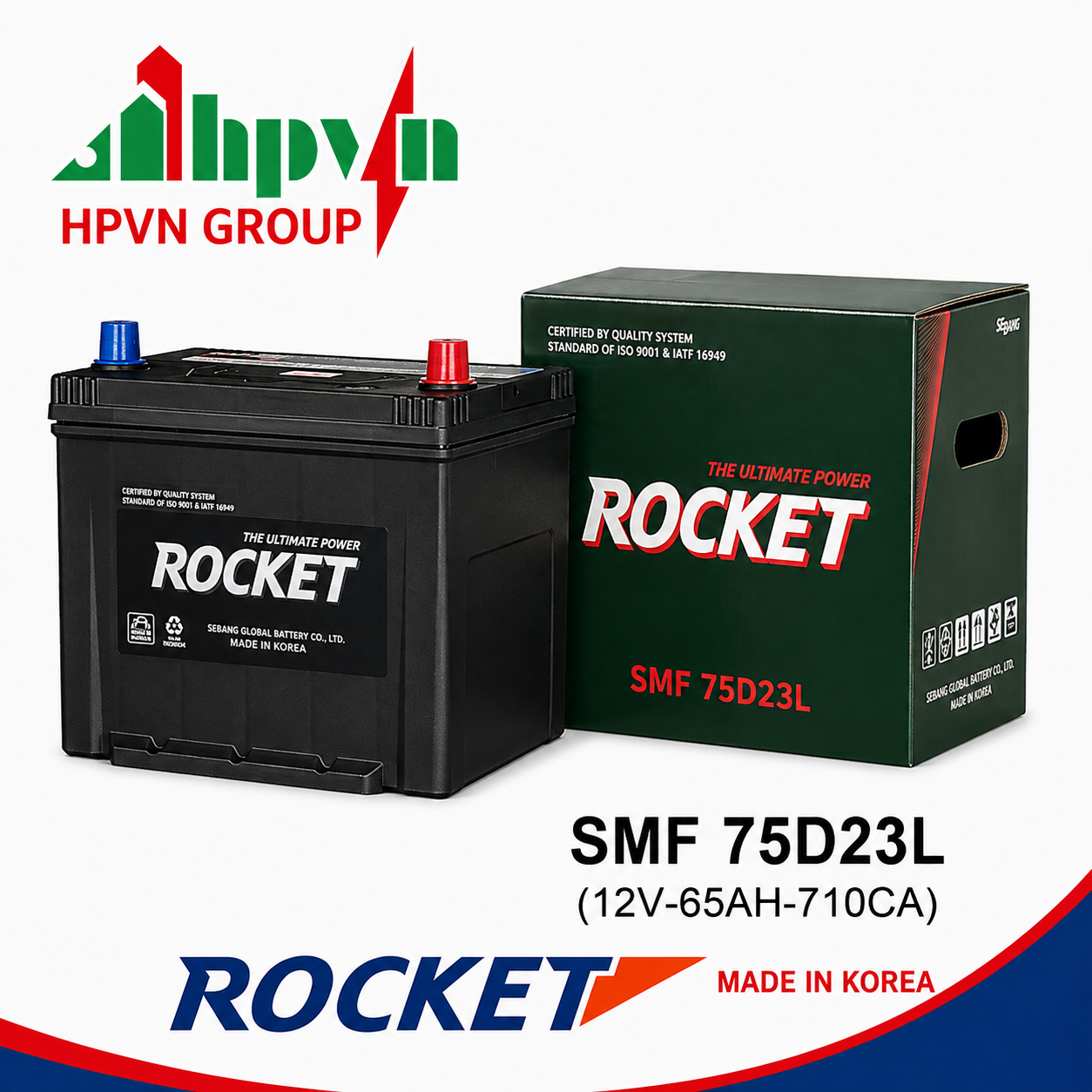 BÌNH ẮC QUY ROCKET SMF 75D23L (12V-65AH)