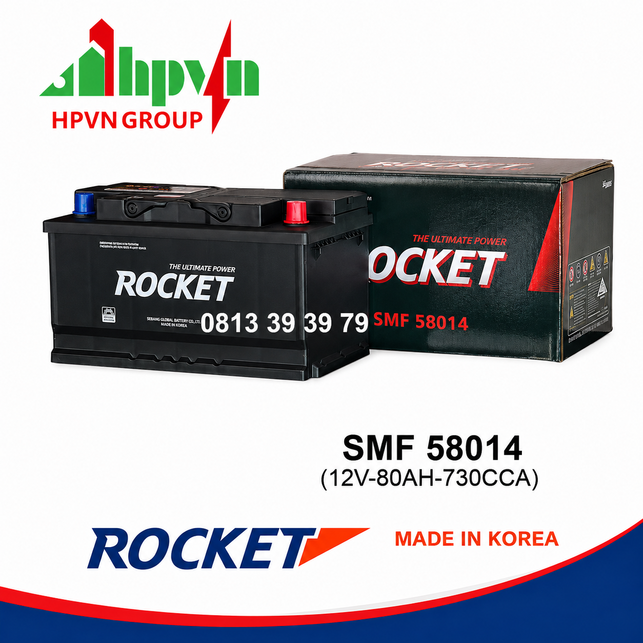 BÌNH ẮC QUY ROCKET SMF 58014 (12V-80AH)
