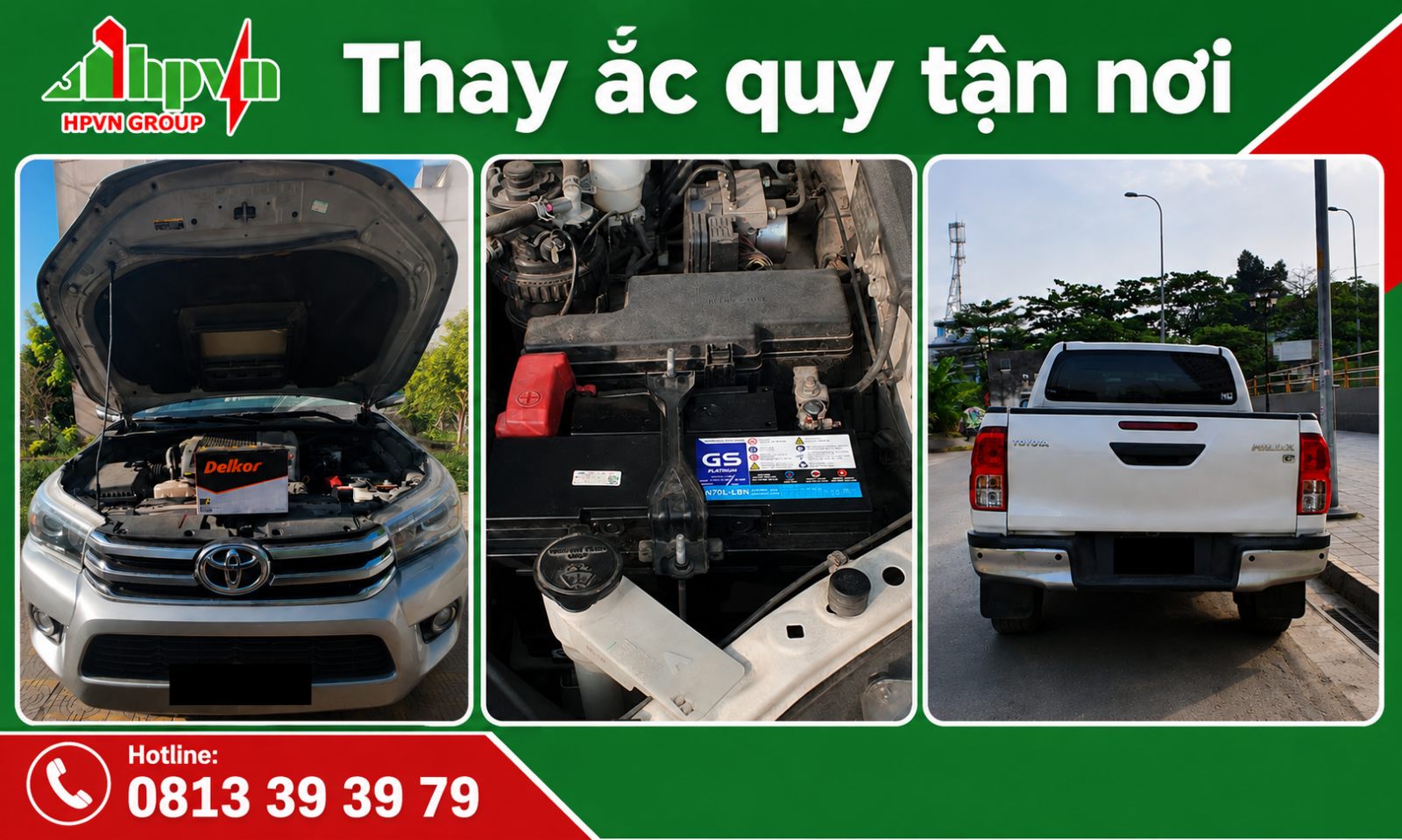Thay bình ắc quy tận nơi cho xe Toyota Hilux