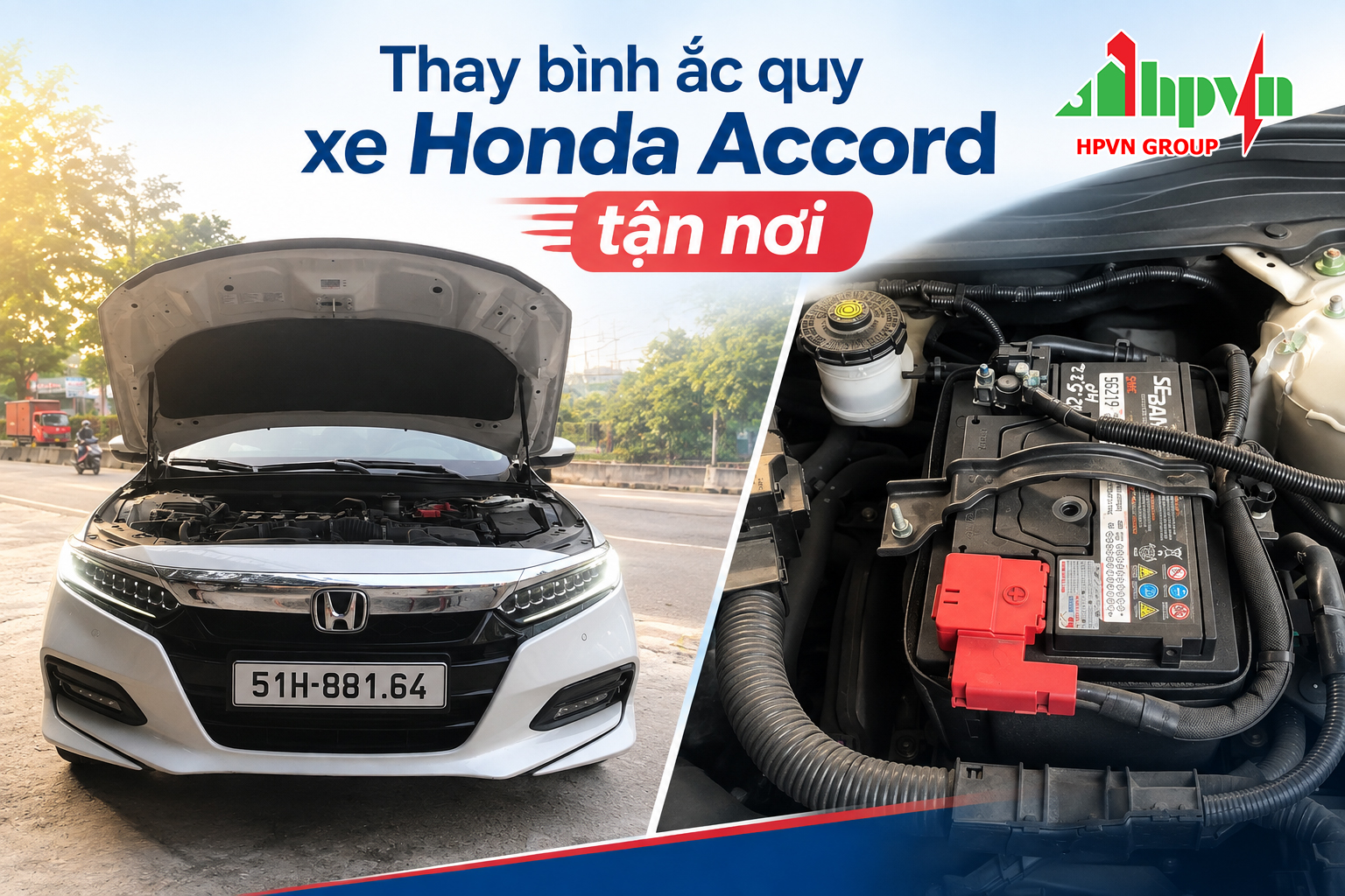 Thay bình ắc quy xe Honda Accord tận nơi