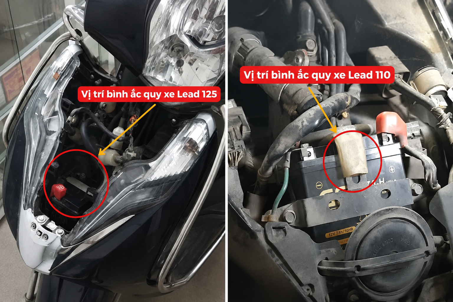Vị trí bình ắc quy xe Honda Lead 