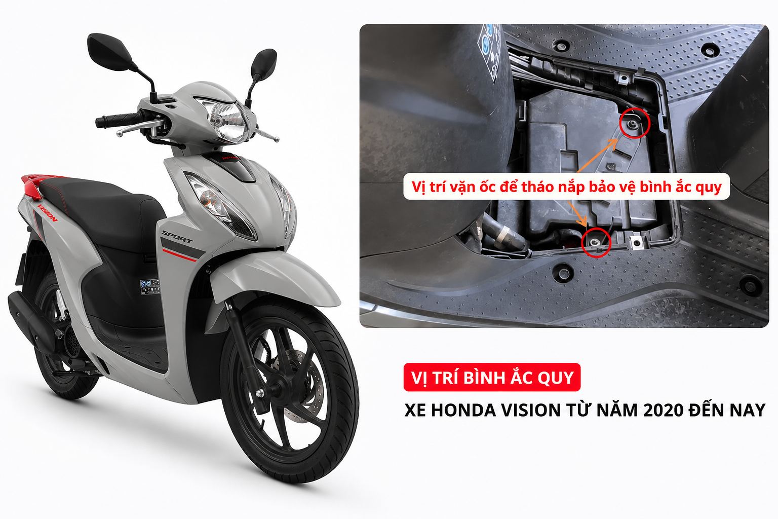 Vị trí bình ắc quy xe Honda Vision 