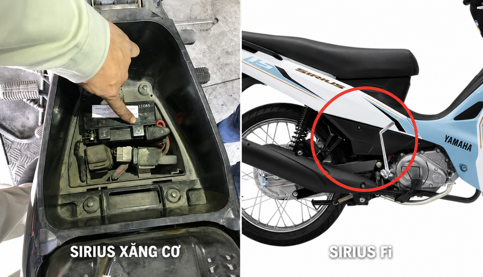 Vị trí thay bình ắc quy Yamaha Sirius 