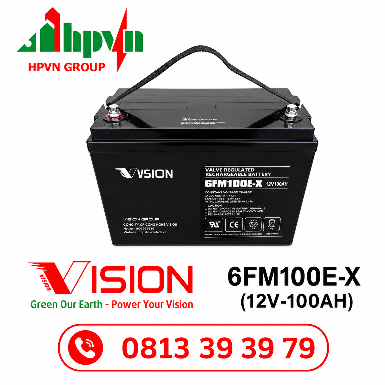 Ắc Quy Vision 6FM100E-X (12V-100Ah)