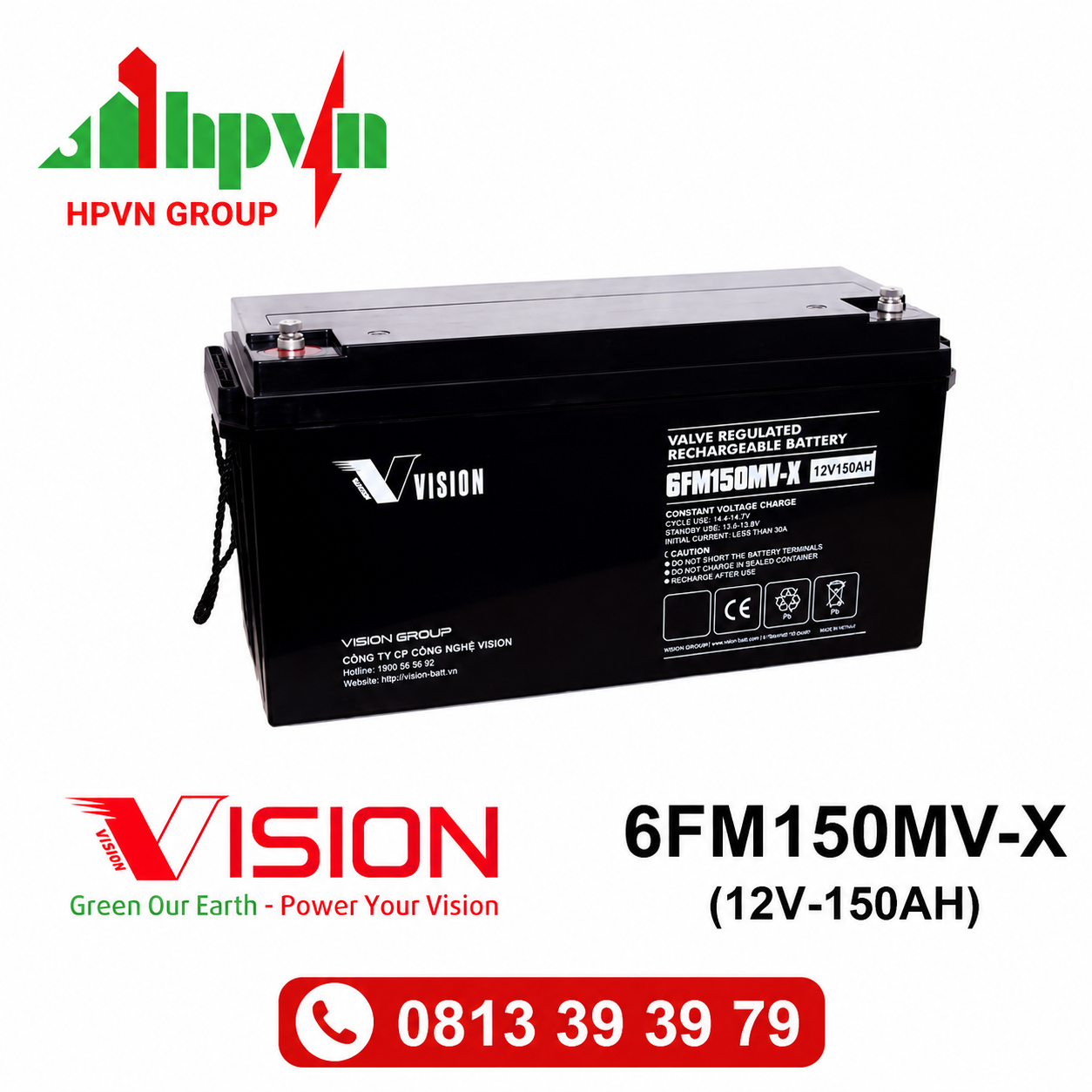 Ắc Quy Vision 6FM150MV-X (12V–150Ah)