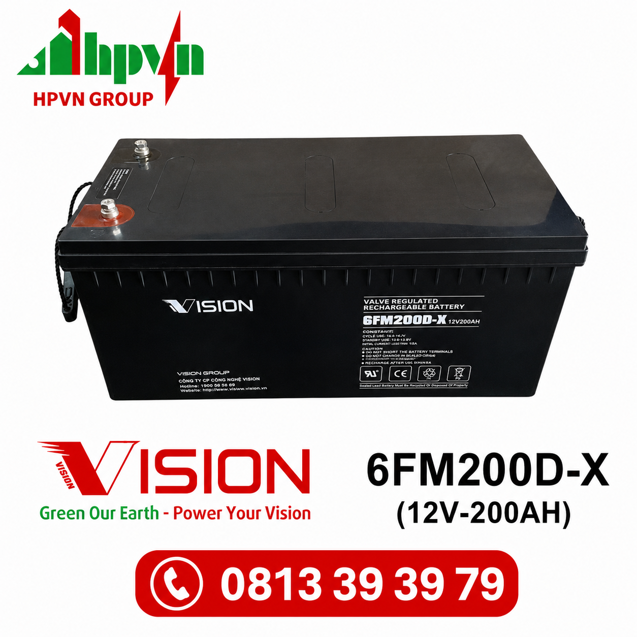 Ắc Quy Vision 6FM200D-X (12V-200Ah) 