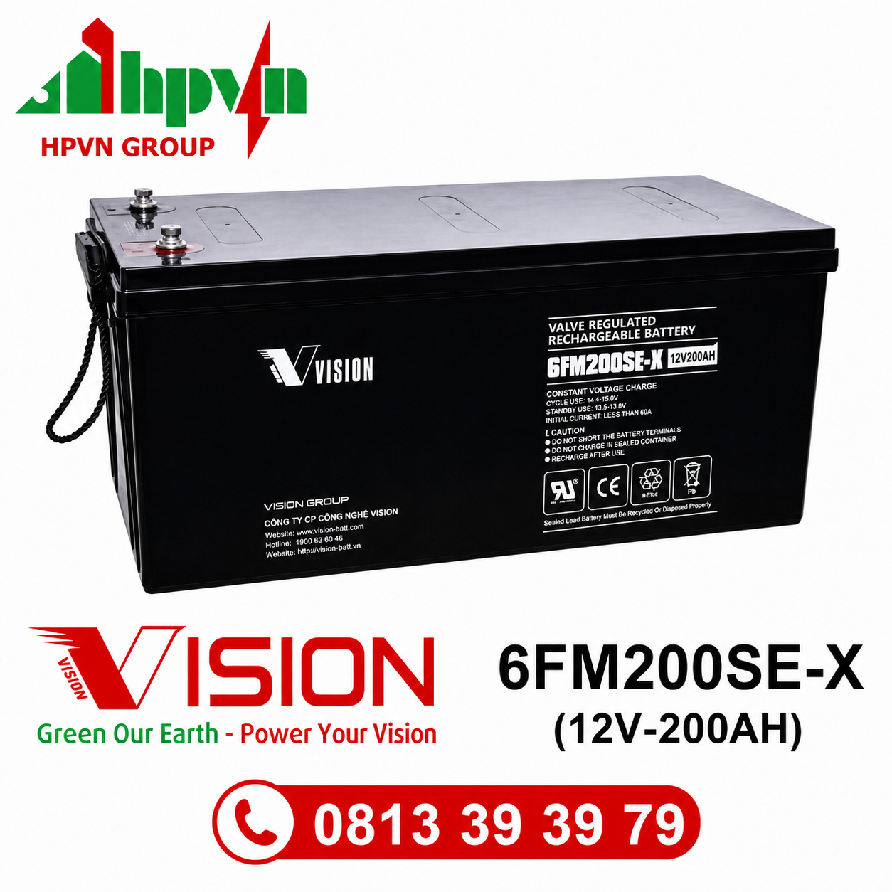 Ắc Quy Vision 6FM200SE-X (12V-200Ah)