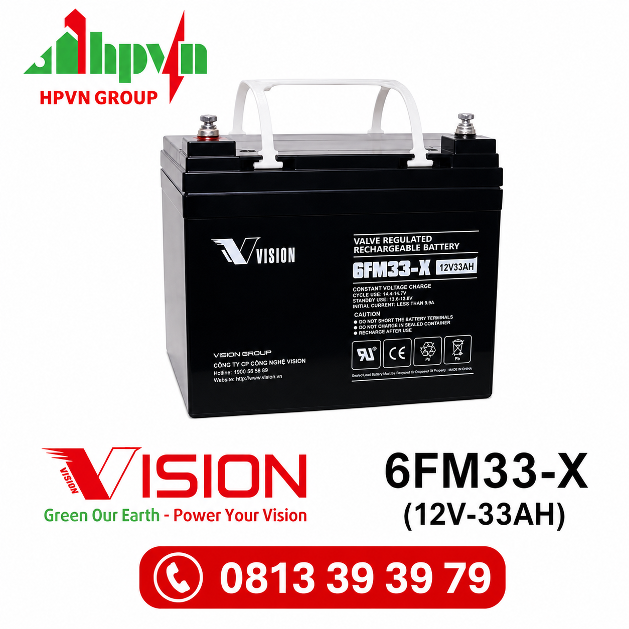 Ắc Quy Vision 6FM33-X (12V-33Ah)