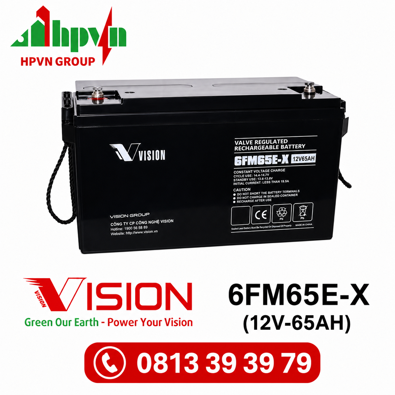Ắc Quy Vision 6FM65E-X (12V-65Ah)