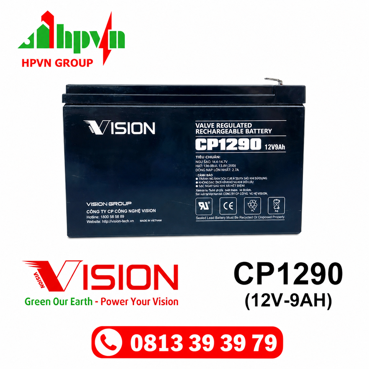 Ắc Quy Vision CP1290 (12V-9Ah)