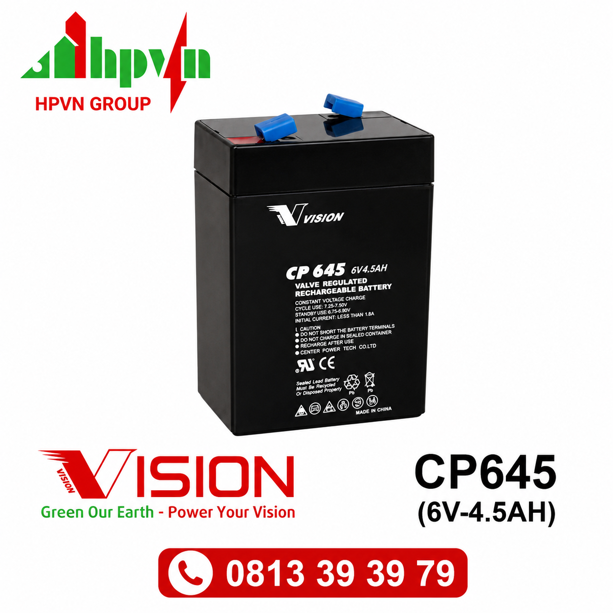 Ắc Quy Vision CP645 (6V-4.5Ah)